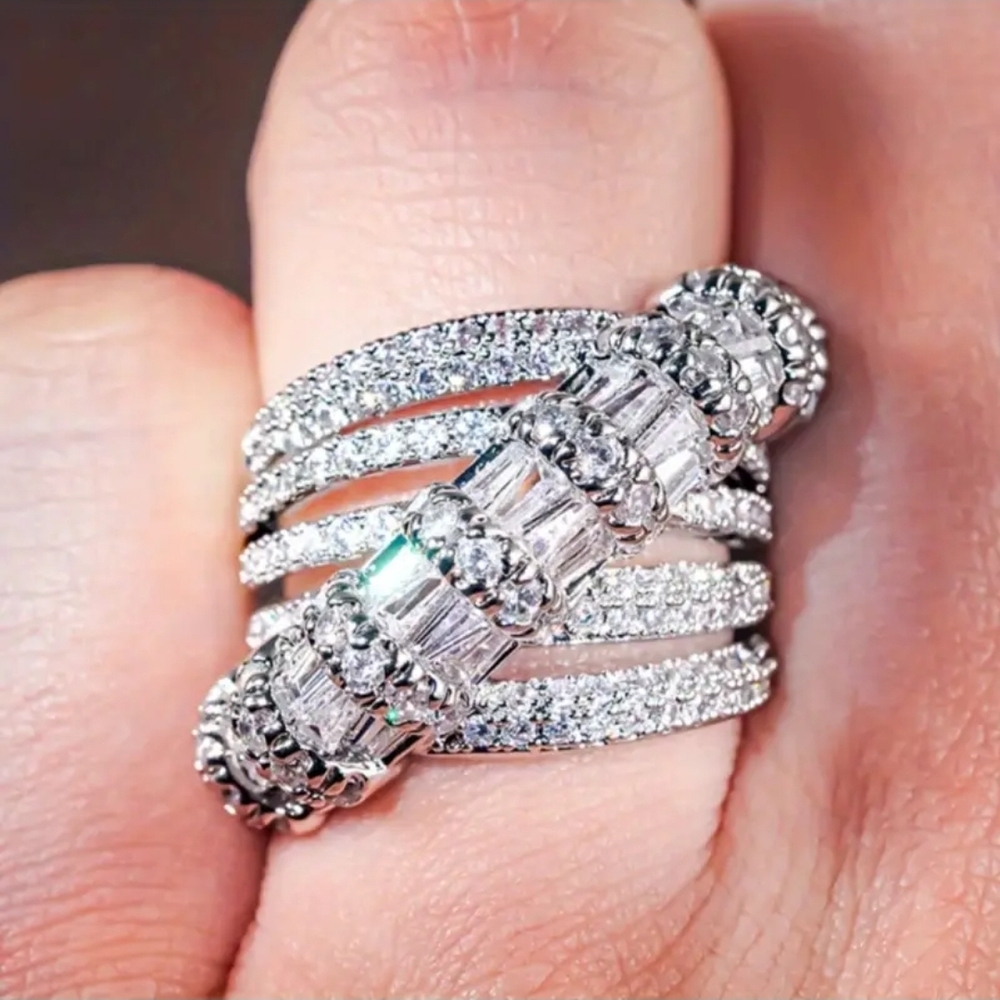 Dazzling Silver Multi-Band Women's Ring